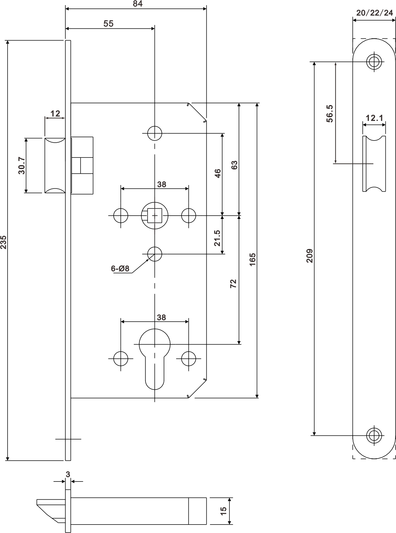 Cerradura de puerta de embutir de paso 5572ZL