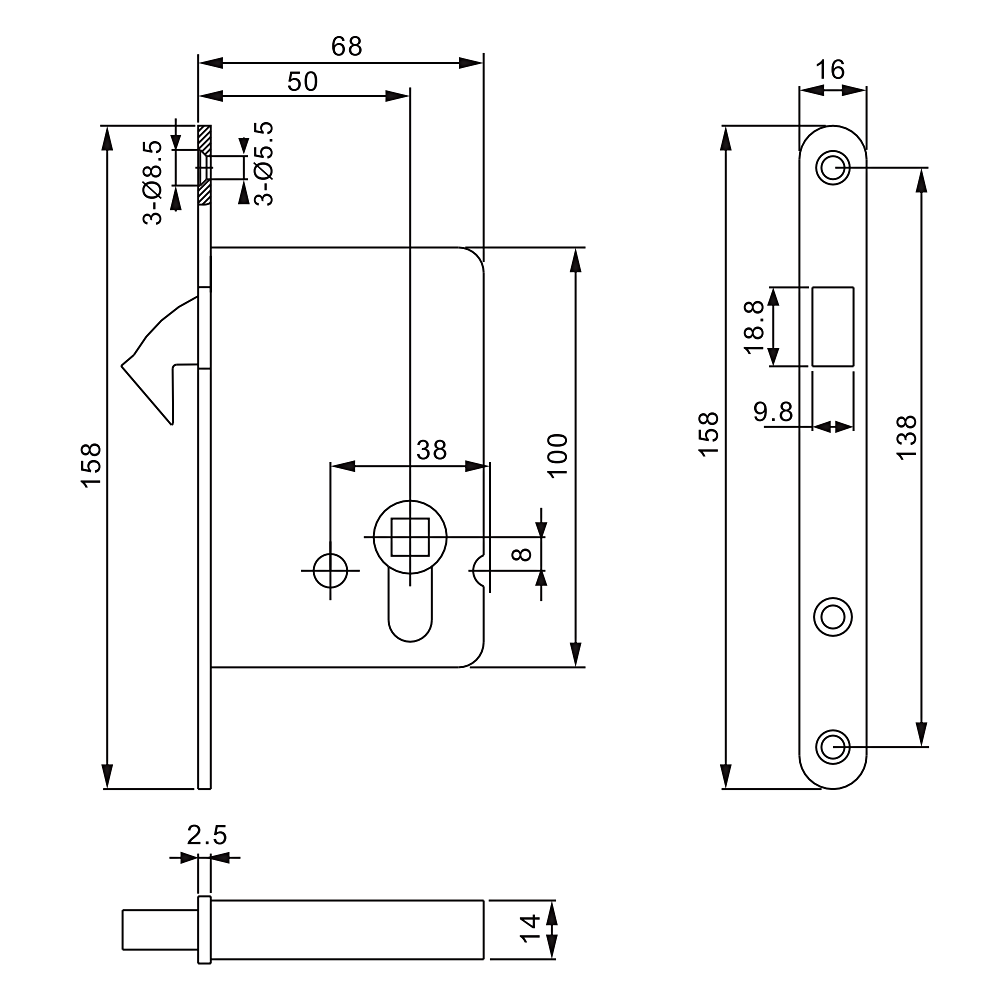 Cerradura para puerta corredera 50SD