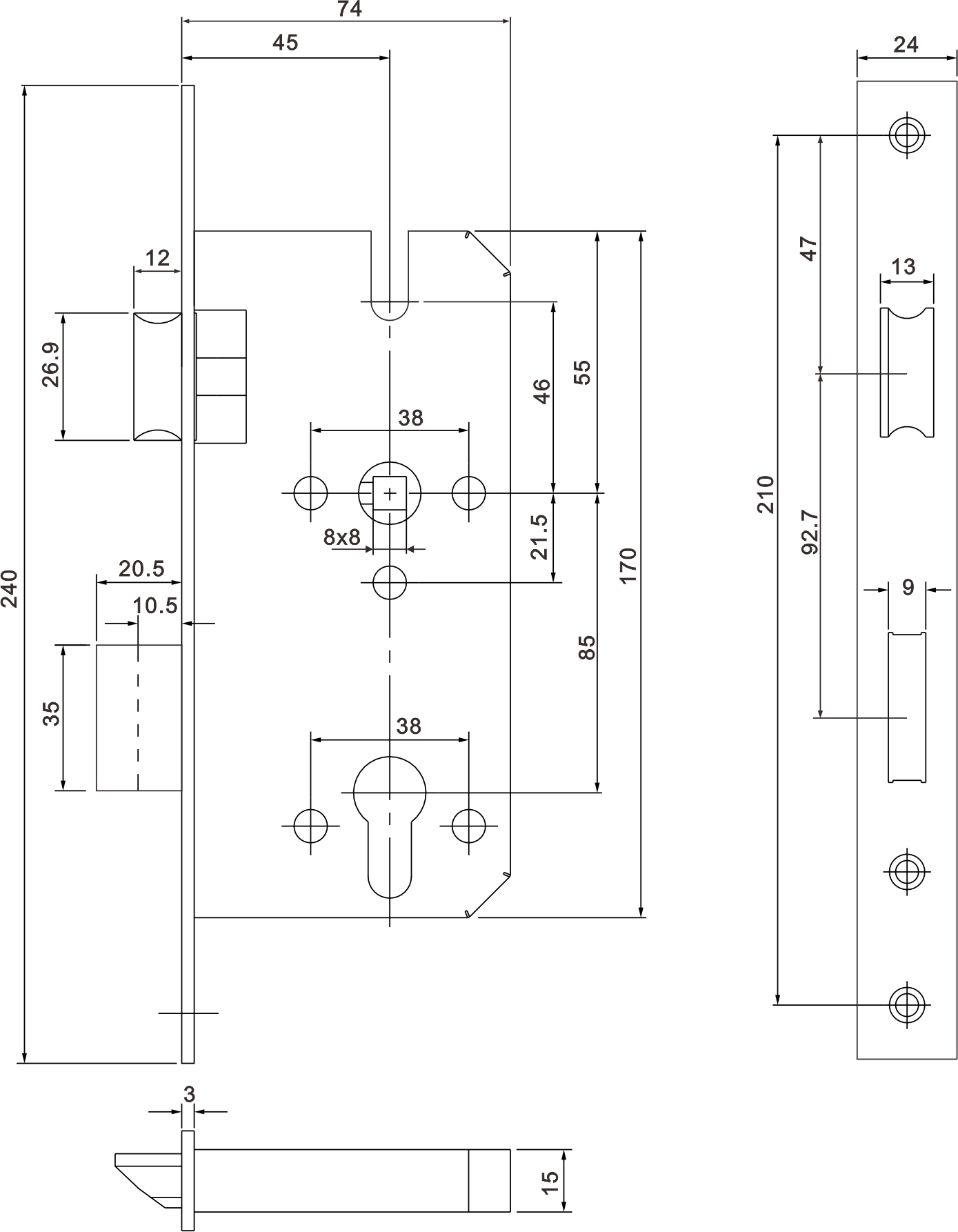 Cerradura de puerta embutida 4585Z