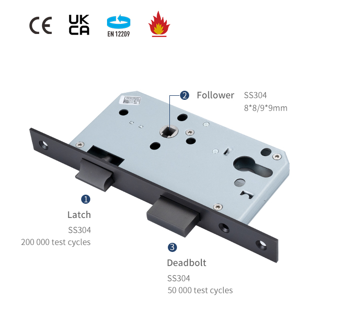 Cerradura de puerta embutida en negro mate 6072Z detalles