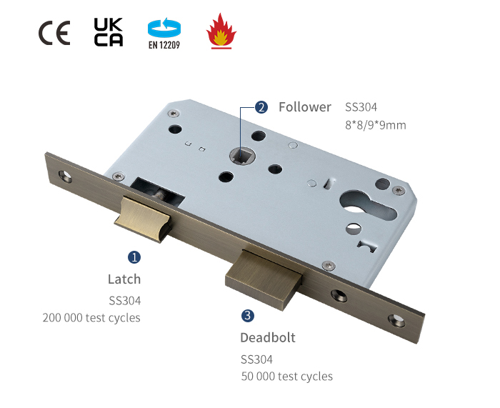 Detalles de cerradura de puerta de embutir de lat&oacute;n antiguo 6072Z