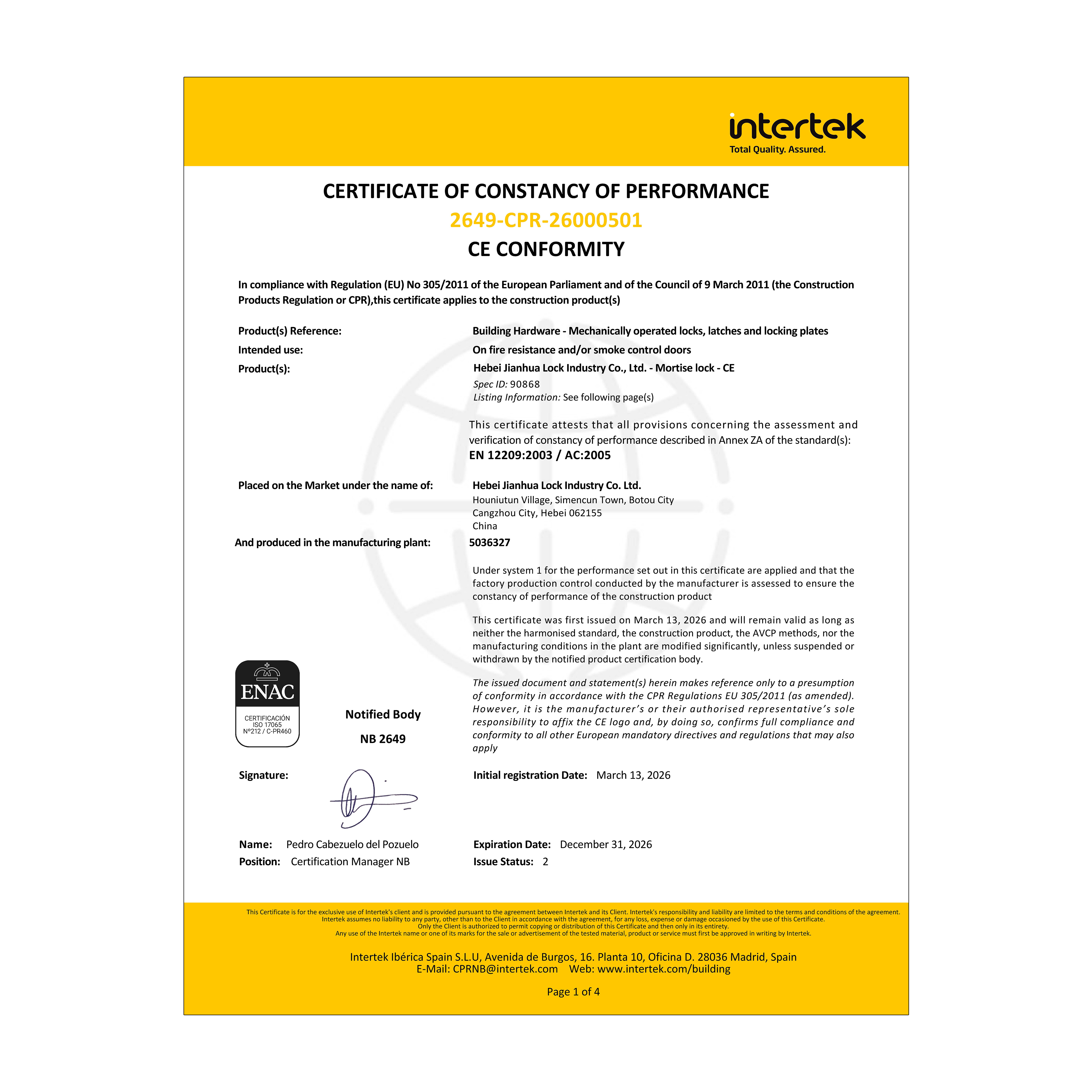 Cerradura de puerta de embutir 6072Z